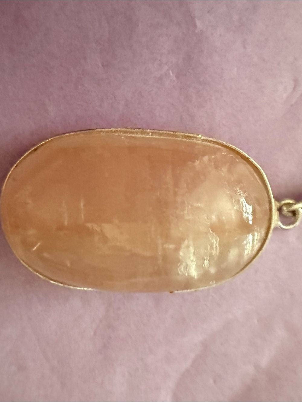 Large Peach Orange Natural Stone Pendant Silver Tone Boho Statement Jewelry